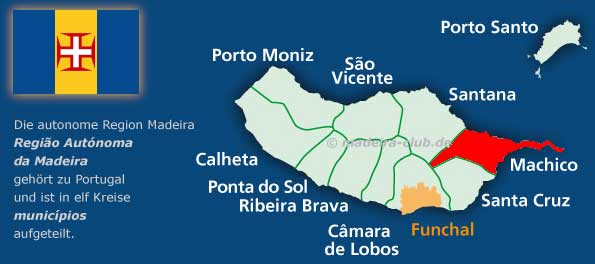 Karte des Município Machico mit Porto da Cruz